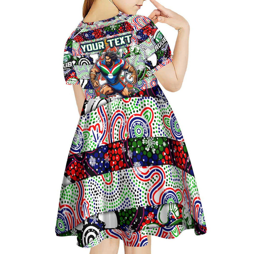 Custom New Zealand Warriors Rugby Merry Christmas Kid Short Sleeve Dress Indigenous Australian Art