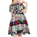 Custom New Zealand Warriors Rugby Merry Christmas Kid Short Sleeve Dress Indigenous Australian Art