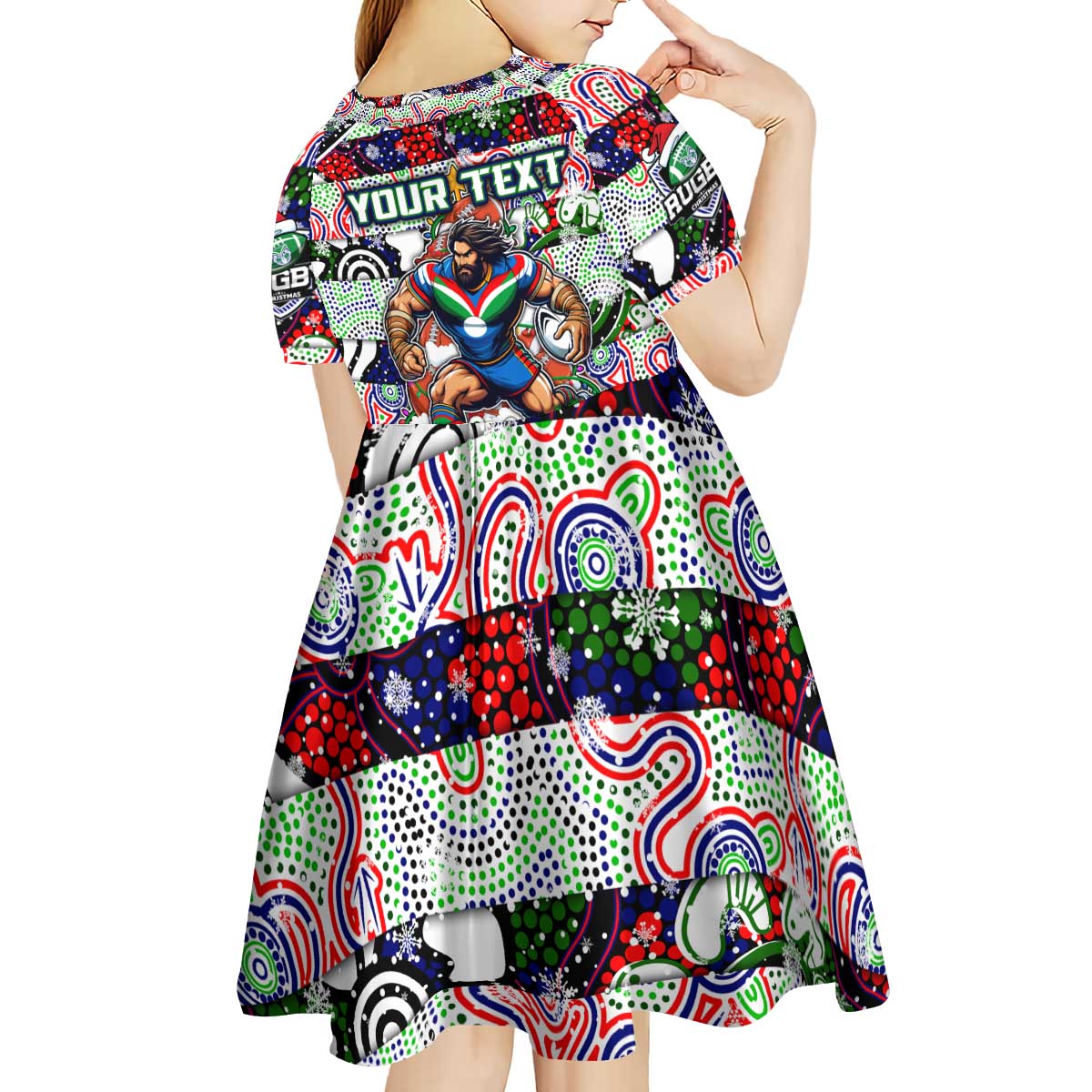 Custom New Zealand Warriors Rugby Merry Christmas Kid Short Sleeve Dress Indigenous Australian Art