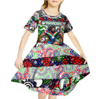 Custom New Zealand Warriors Rugby Merry Christmas Kid Short Sleeve Dress Indigenous Australian Art