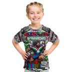 Custom New Zealand Warriors Rugby Merry Christmas Kid T Shirt Indigenous Australian Art