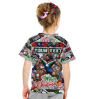 Custom New Zealand Warriors Rugby Merry Christmas Kid T Shirt Indigenous Australian Art