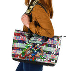 New Zealand Warriors Rugby Merry Christmas Leather Tote Bag Indigenous Australian Art