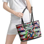 New Zealand Warriors Rugby Merry Christmas Leather Tote Bag Indigenous Australian Art