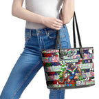 New Zealand Warriors Rugby Merry Christmas Leather Tote Bag Indigenous Australian Art
