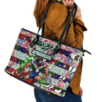 New Zealand Warriors Rugby Merry Christmas Leather Tote Bag Indigenous Australian Art