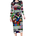 Custom New Zealand Warriors Rugby Merry Christmas Long Sleeve Bodycon Dress Indigenous Australian Art
