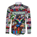 Custom New Zealand Warriors Rugby Merry Christmas Long Sleeve Button Shirt Indigenous Australian Art
