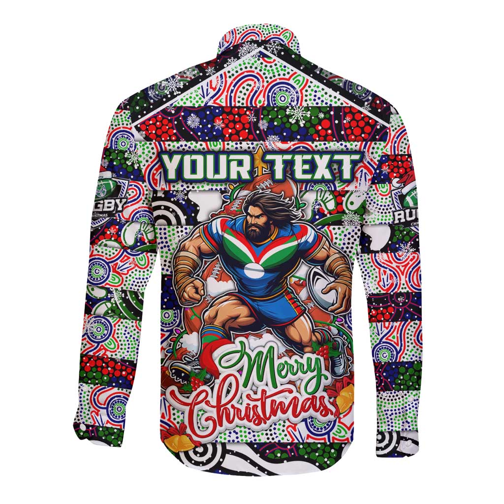 Custom New Zealand Warriors Rugby Merry Christmas Long Sleeve Button Shirt Indigenous Australian Art