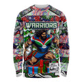 Custom New Zealand Warriors Rugby Merry Christmas Long Sleeve Shirt Indigenous Australian Art