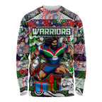 Custom New Zealand Warriors Rugby Merry Christmas Long Sleeve Shirt Indigenous Australian Art