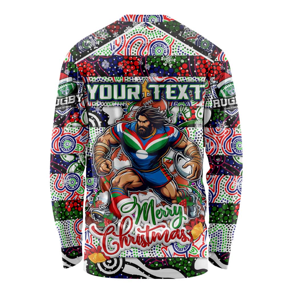 Custom New Zealand Warriors Rugby Merry Christmas Long Sleeve Shirt Indigenous Australian Art