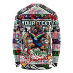 Custom New Zealand Warriors Rugby Merry Christmas Long Sleeve Shirt Indigenous Australian Art