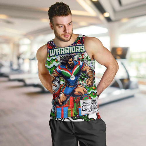 Custom New Zealand Warriors Rugby Merry Christmas Men Tank Top Indigenous Australian Art