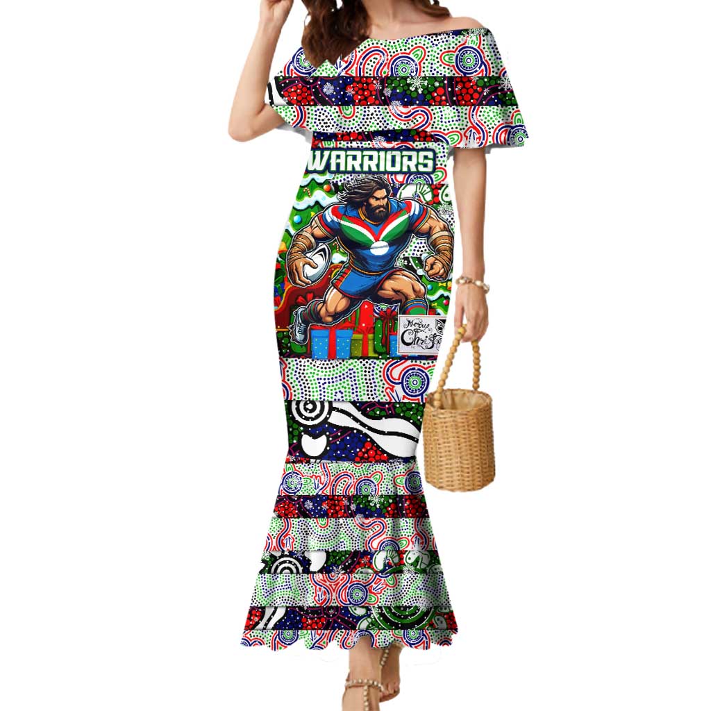 Custom New Zealand Warriors Rugby Merry Christmas Mermaid Dress Indigenous Australian Art