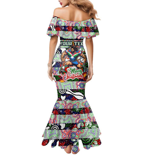 Custom New Zealand Warriors Rugby Merry Christmas Mermaid Dress Indigenous Australian Art
