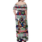 Custom New Zealand Warriors Rugby Merry Christmas Off Shoulder Maxi Dress Indigenous Australian Art
