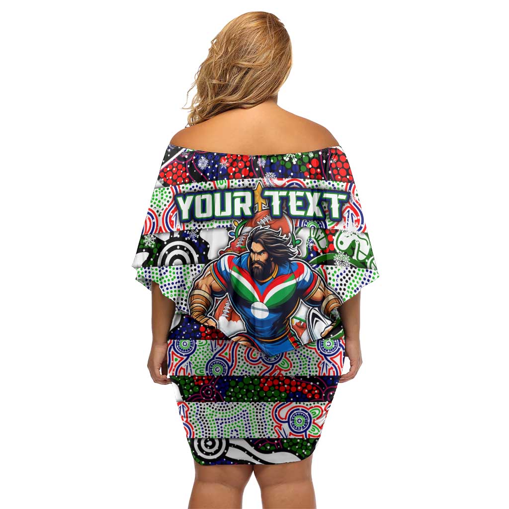 Custom New Zealand Warriors Rugby Merry Christmas Off Shoulder Short Dress Indigenous Australian Art