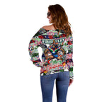 Custom New Zealand Warriors Rugby Merry Christmas Off Shoulder Sweater Indigenous Australian Art