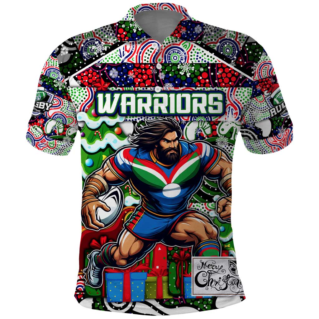 Custom New Zealand Warriors Rugby Merry Christmas Polo Shirt Indigenous Australian Art