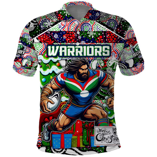 Custom New Zealand Warriors Rugby Merry Christmas Polo Shirt Indigenous Australian Art