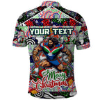 Custom New Zealand Warriors Rugby Merry Christmas Polo Shirt Indigenous Australian Art