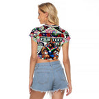 Custom New Zealand Warriors Rugby Merry Christmas Raglan Cropped T Shirt Indigenous Australian Art