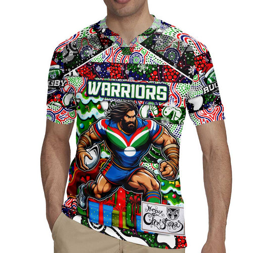 Custom New Zealand Warriors Rugby Merry Christmas Rugby Jersey Indigenous Australian Art