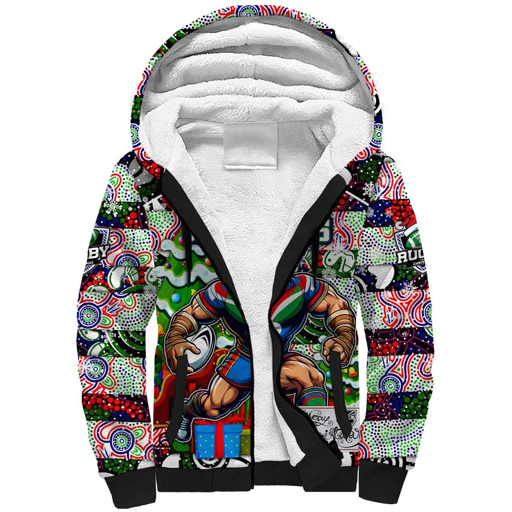 Custom New Zealand Warriors Rugby Merry Christmas Sherpa Hoodie Indigenous Australian Art