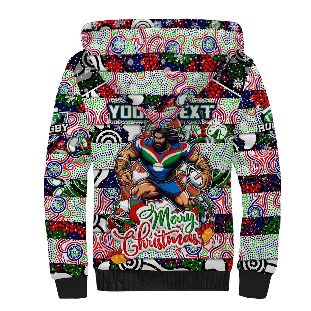 Custom New Zealand Warriors Rugby Merry Christmas Sherpa Hoodie Indigenous Australian Art