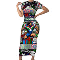 Custom New Zealand Warriors Rugby Merry Christmas Short Sleeve Bodycon Dress Indigenous Australian Art