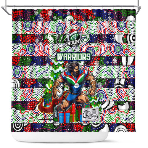 New Zealand Warriors Rugby Merry Christmas Shower Curtain Indigenous Australian Art