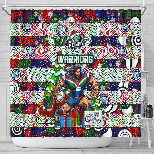 New Zealand Warriors Rugby Merry Christmas Shower Curtain Indigenous Australian Art