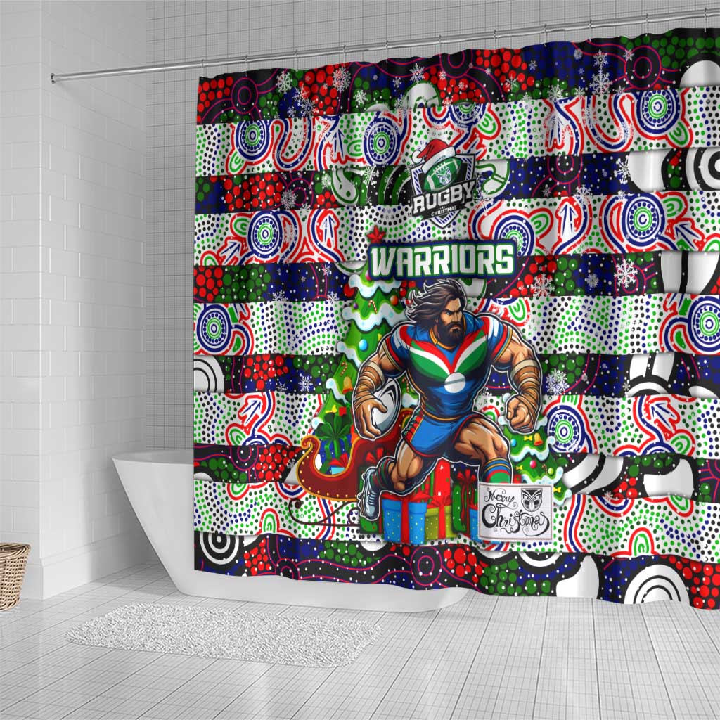New Zealand Warriors Rugby Merry Christmas Shower Curtain Indigenous Australian Art