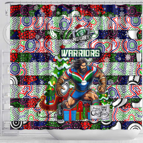 New Zealand Warriors Rugby Merry Christmas Shower Curtain Indigenous Australian Art