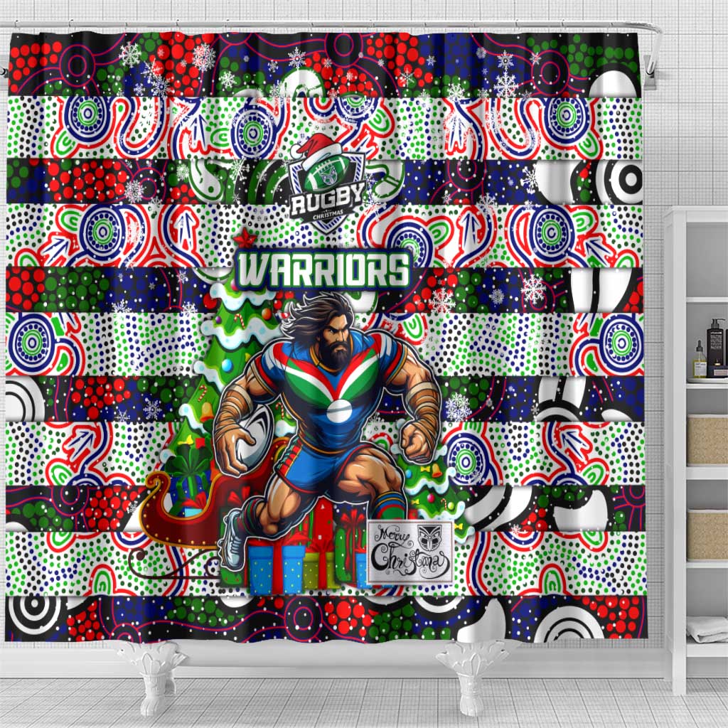 New Zealand Warriors Rugby Merry Christmas Shower Curtain Indigenous Australian Art