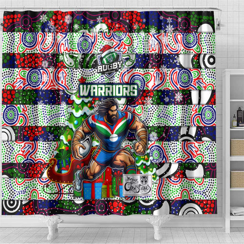 New Zealand Warriors Rugby Merry Christmas Shower Curtain Indigenous Australian Art