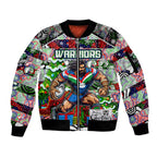 Custom New Zealand Warriors Rugby Merry Christmas Sleeve Zip Bomber Jacket Indigenous Australian Art