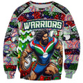 Custom New Zealand Warriors Rugby Merry Christmas Sweatshirt Indigenous Australian Art