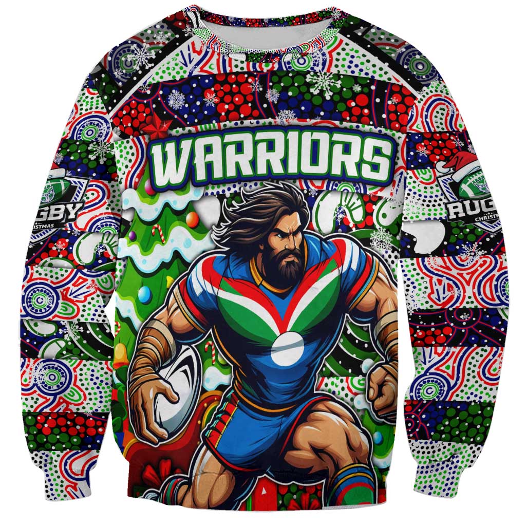 Custom New Zealand Warriors Rugby Merry Christmas Sweatshirt Indigenous Australian Art