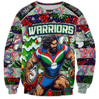 Custom New Zealand Warriors Rugby Merry Christmas Sweatshirt Indigenous Australian Art