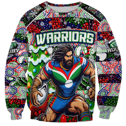 Custom New Zealand Warriors Rugby Merry Christmas Sweatshirt Indigenous Australian Art