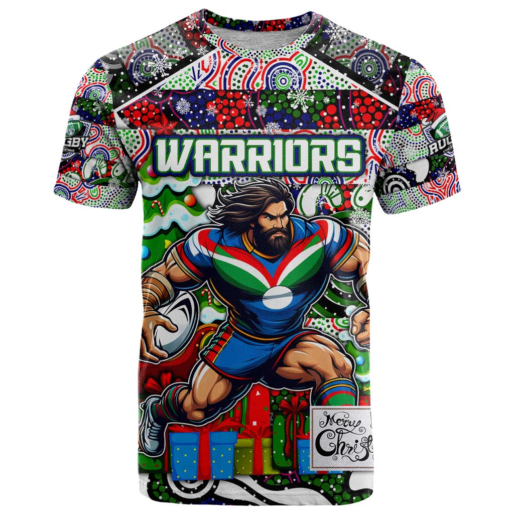 Custom New Zealand Warriors Rugby Merry Christmas T Shirt Indigenous Australian Art