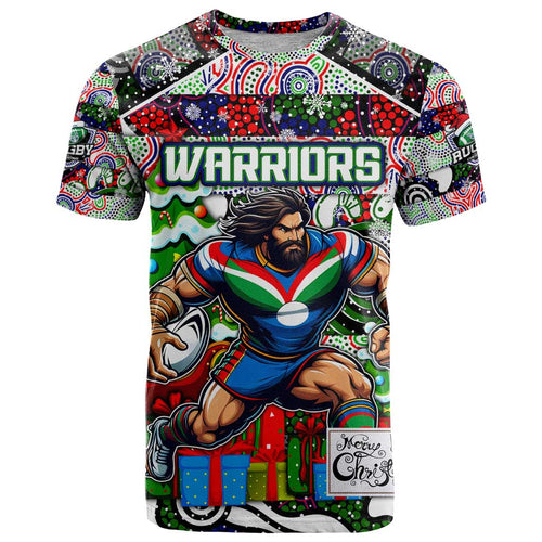 Custom New Zealand Warriors Rugby Merry Christmas T Shirt Indigenous Australian Art
