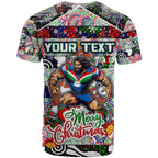 Custom New Zealand Warriors Rugby Merry Christmas T Shirt Indigenous Australian Art