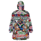Custom New Zealand Warriors Rugby Merry Christmas Wearable Blanket Hoodie Indigenous Australian Art