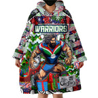 Custom New Zealand Warriors Rugby Merry Christmas Wearable Blanket Hoodie Indigenous Australian Art
