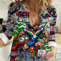 Custom New Zealand Warriors Rugby Merry Christmas Women Casual Shirt Indigenous Australian Art