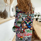 Custom New Zealand Warriors Rugby Merry Christmas Women Casual Shirt Indigenous Australian Art