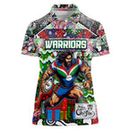 Custom New Zealand Warriors Rugby Merry Christmas Women Polo Shirt Indigenous Australian Art